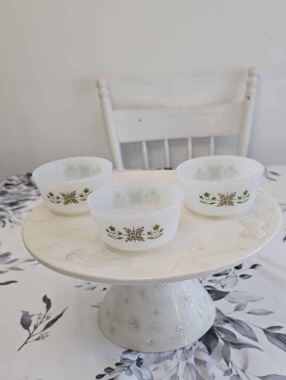 Vintage Set Of 3 Fire King Meadow Green Ovenware  Custard Cups Ramekins USA